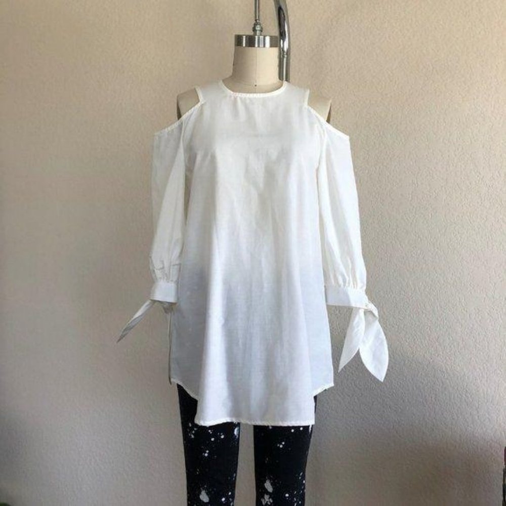Timo Weiland Cold Shoulder Tie Sleeve Tunic Blouse
